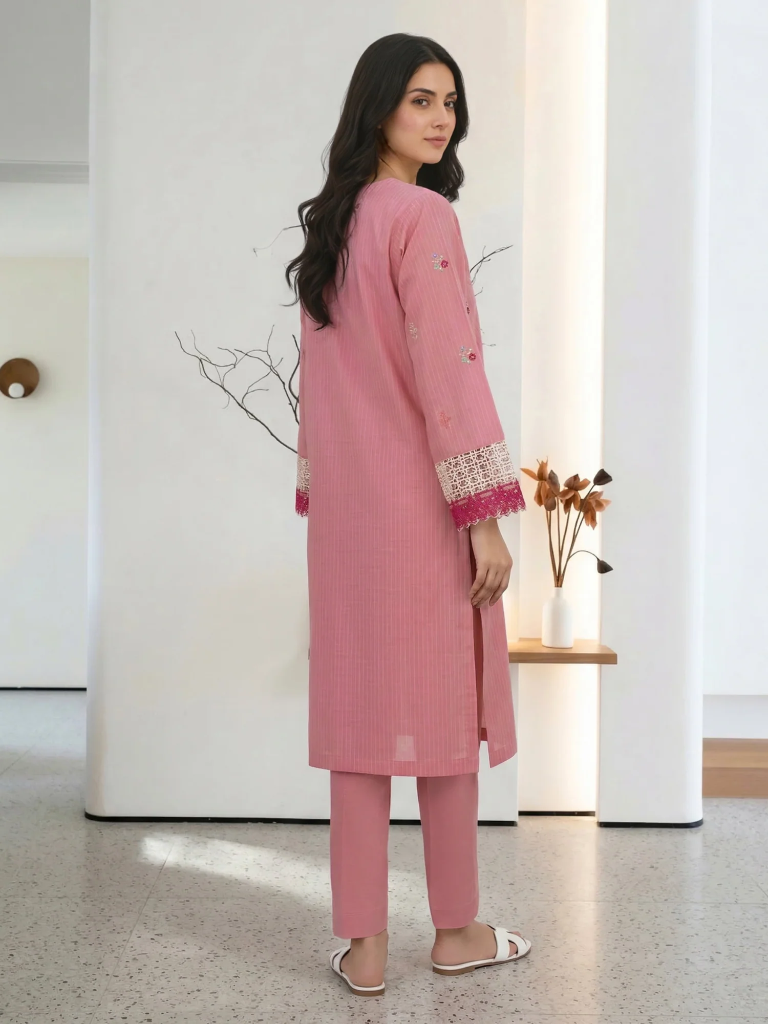 2 Piece Yarn Dyed Suit- Embroidered