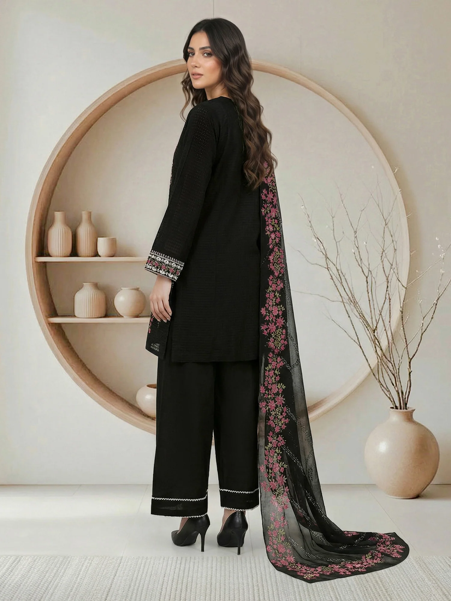 3 Piece Lawn Texture Suit- Embroidered