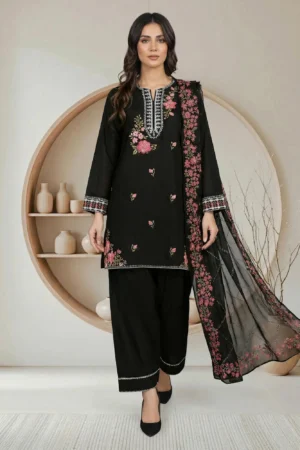 3 Piece Lawn Texture Suit- Embroidered