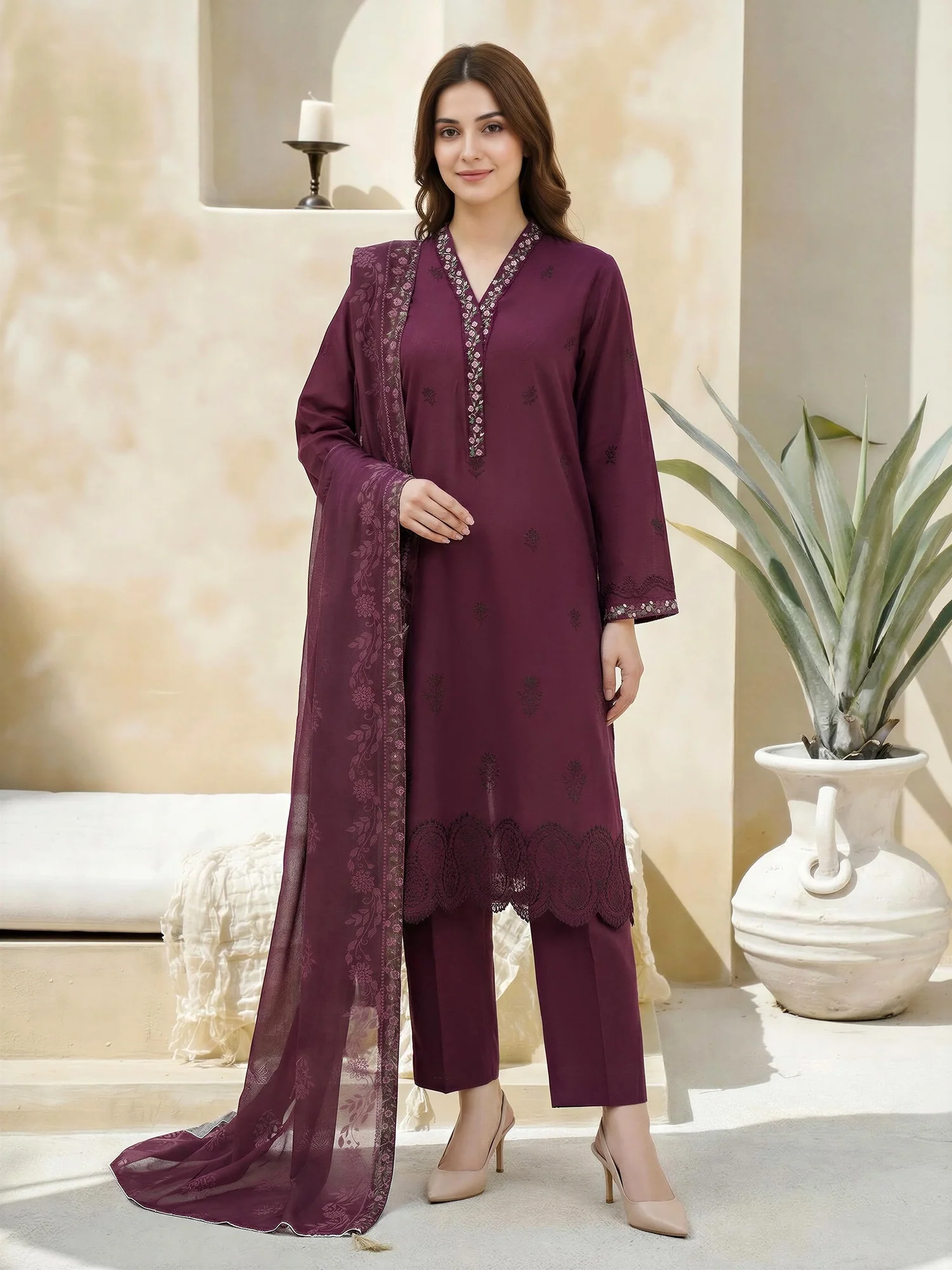 3 Piece jacquard Suit-Embroidered