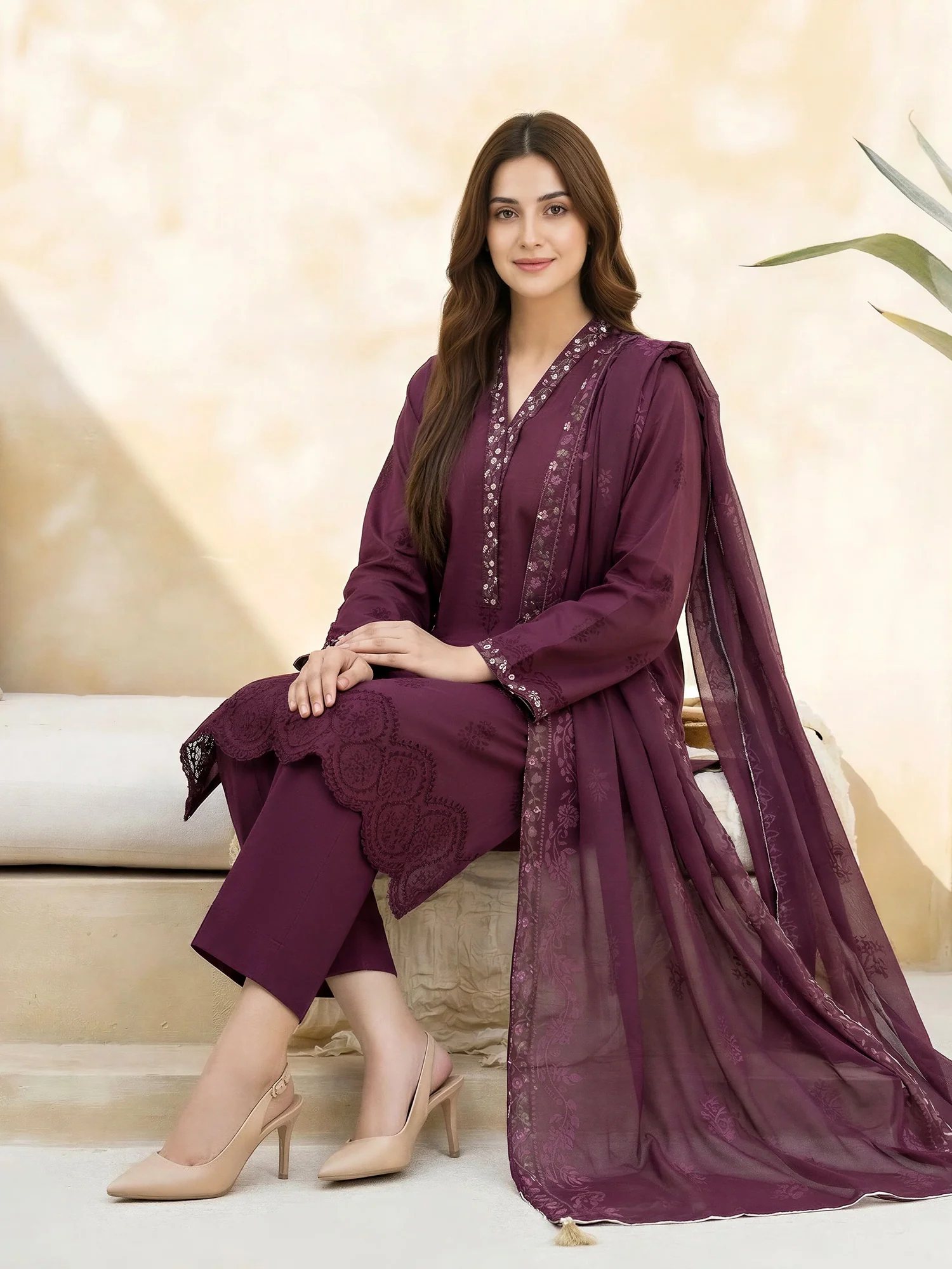 3 Piece jacquard Suit-Embroidered