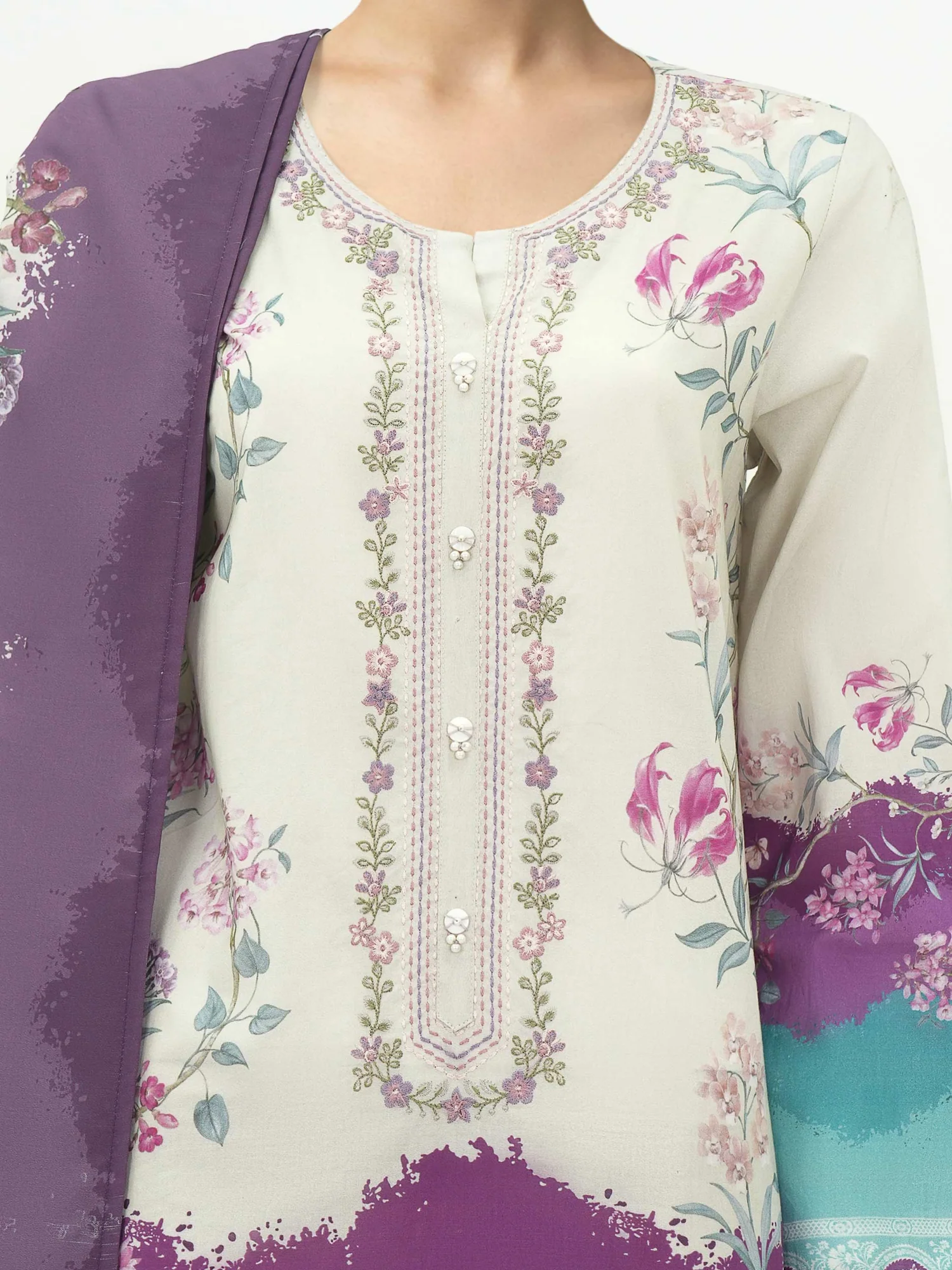 3 Piece chiffon Suit-Embroidered