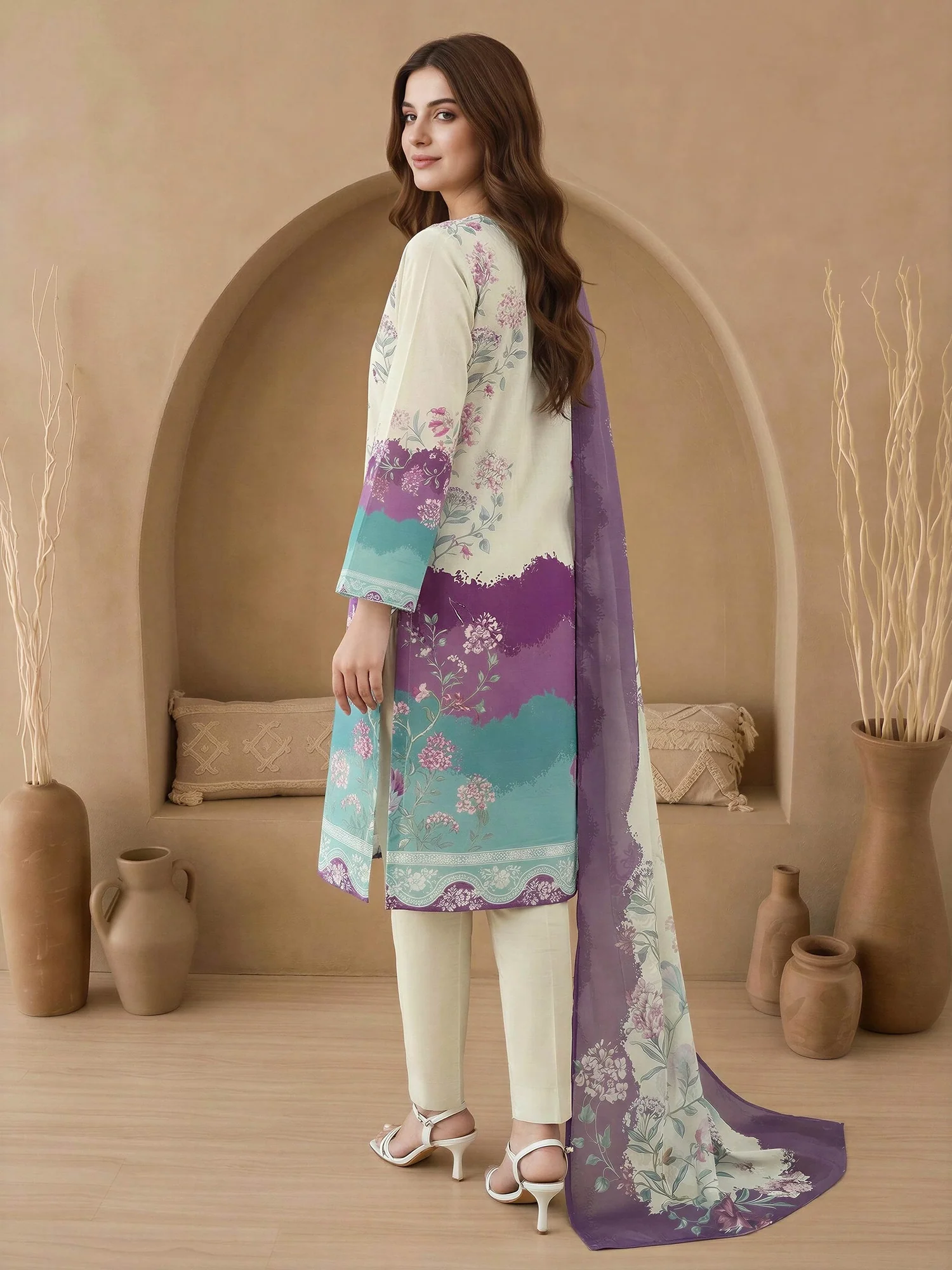 3 Piece chiffon Suit-Embroidered