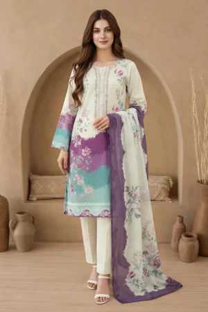3 Piece chiffon Suit-Embroidered