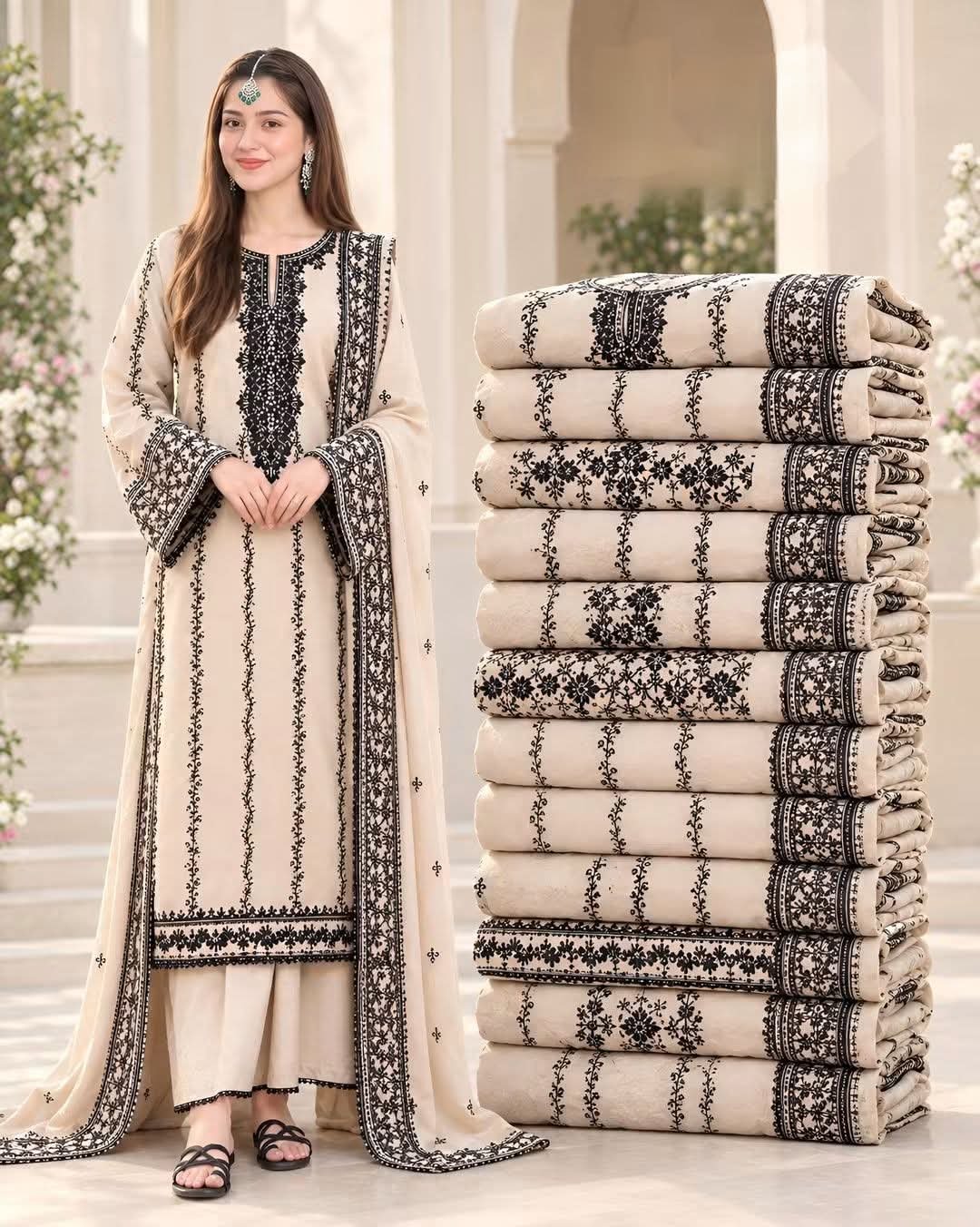 3 Piece - Embroidered Premium Dhanak Suit