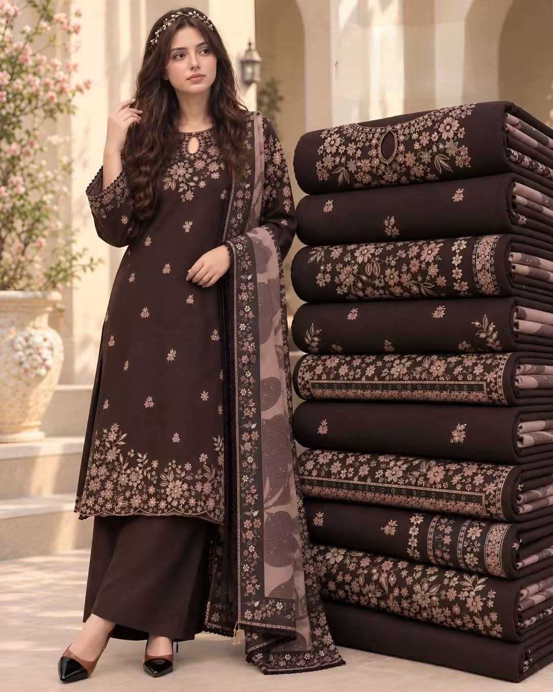 3 Piece - Embroidered Premium Dhanak Suit