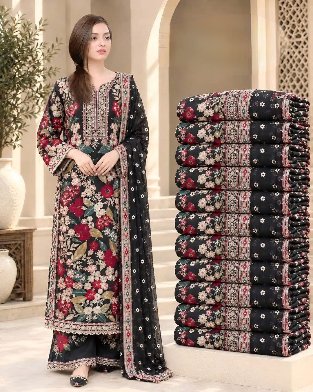 3 Piece - Embroidered Premium Dhanak Suit