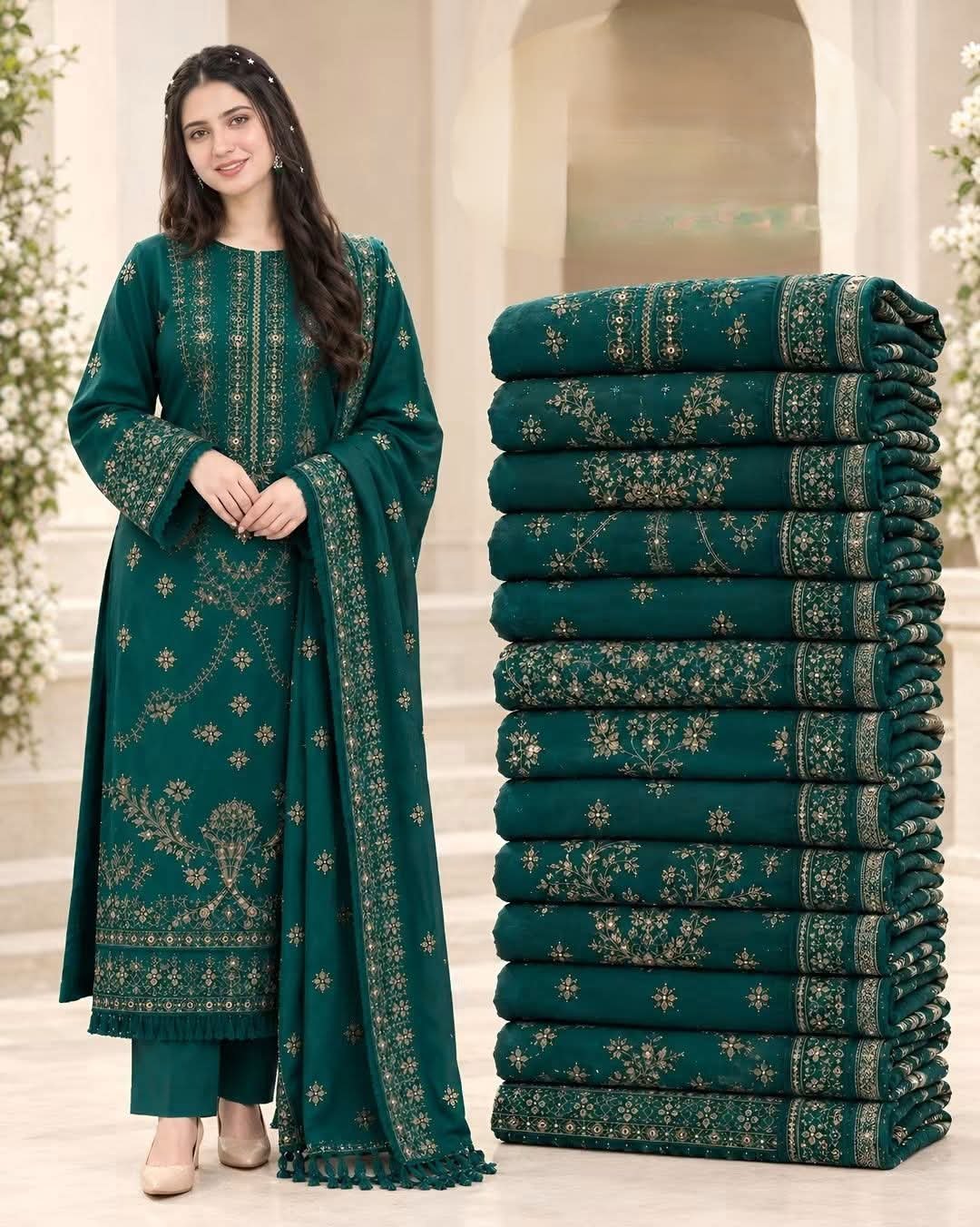 3 Piece - Embroidered Premium Dhanak Suit