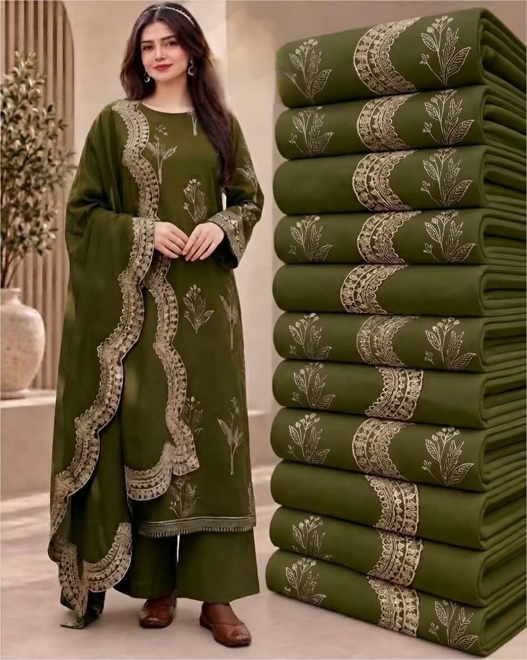3 Piece - Embroidered Premium Dhanak Suit