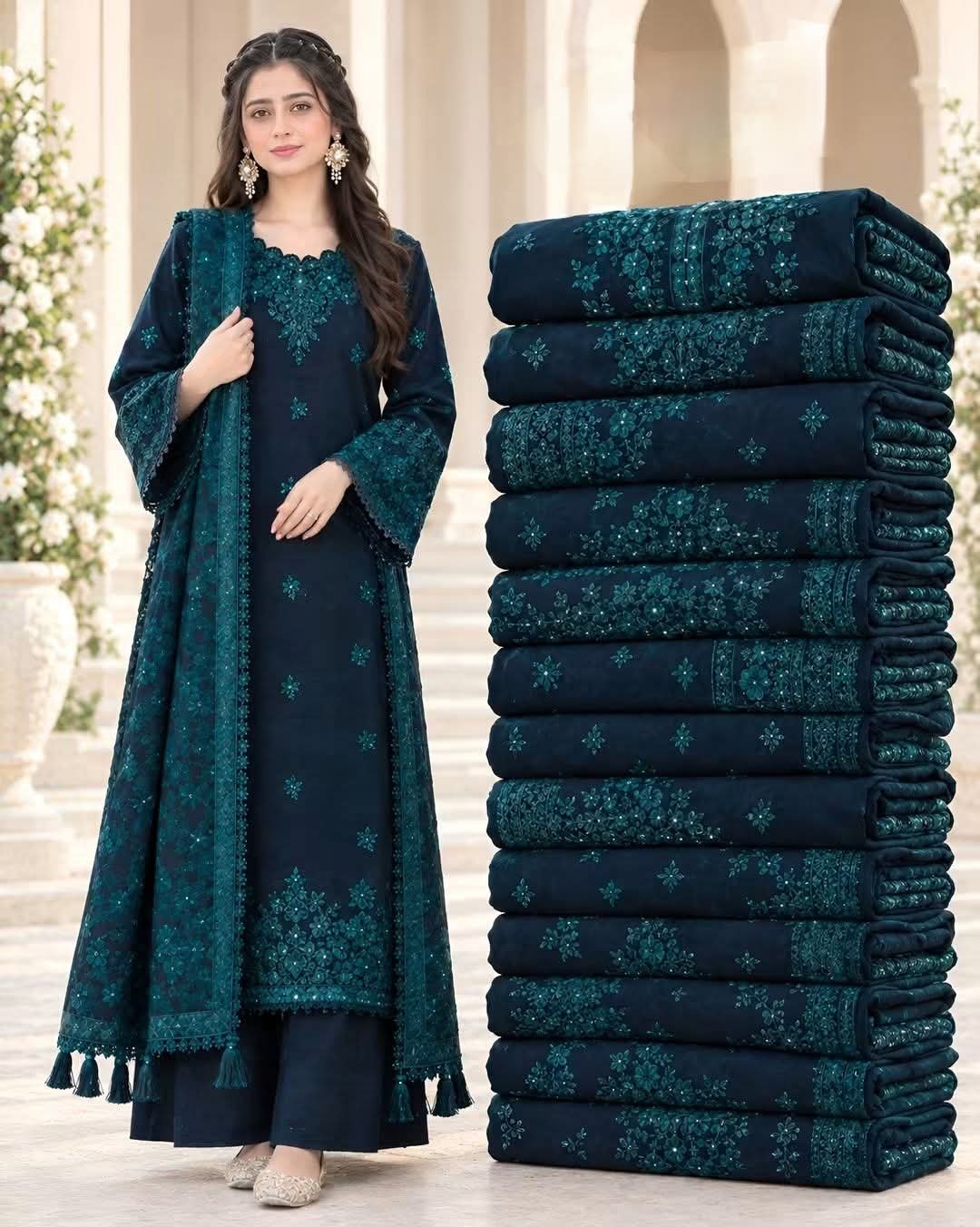 3 Piece - Embroidered Premium Dhanak Suit